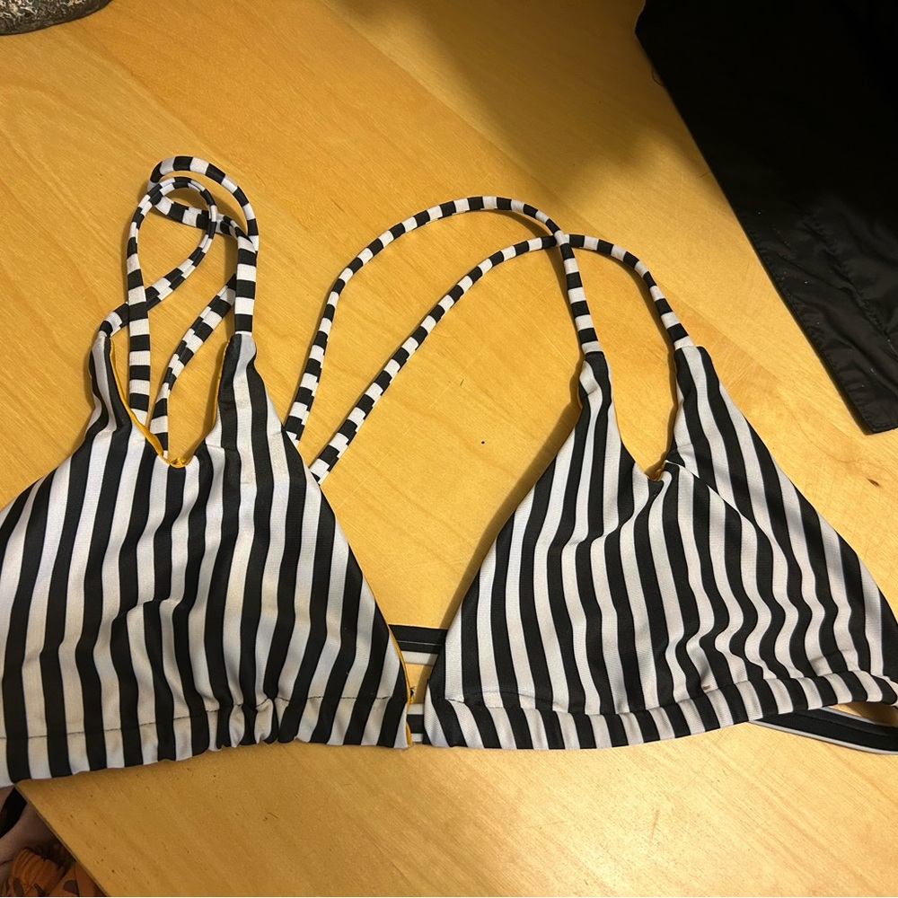 Chic Black and White Striped Bikini Top
